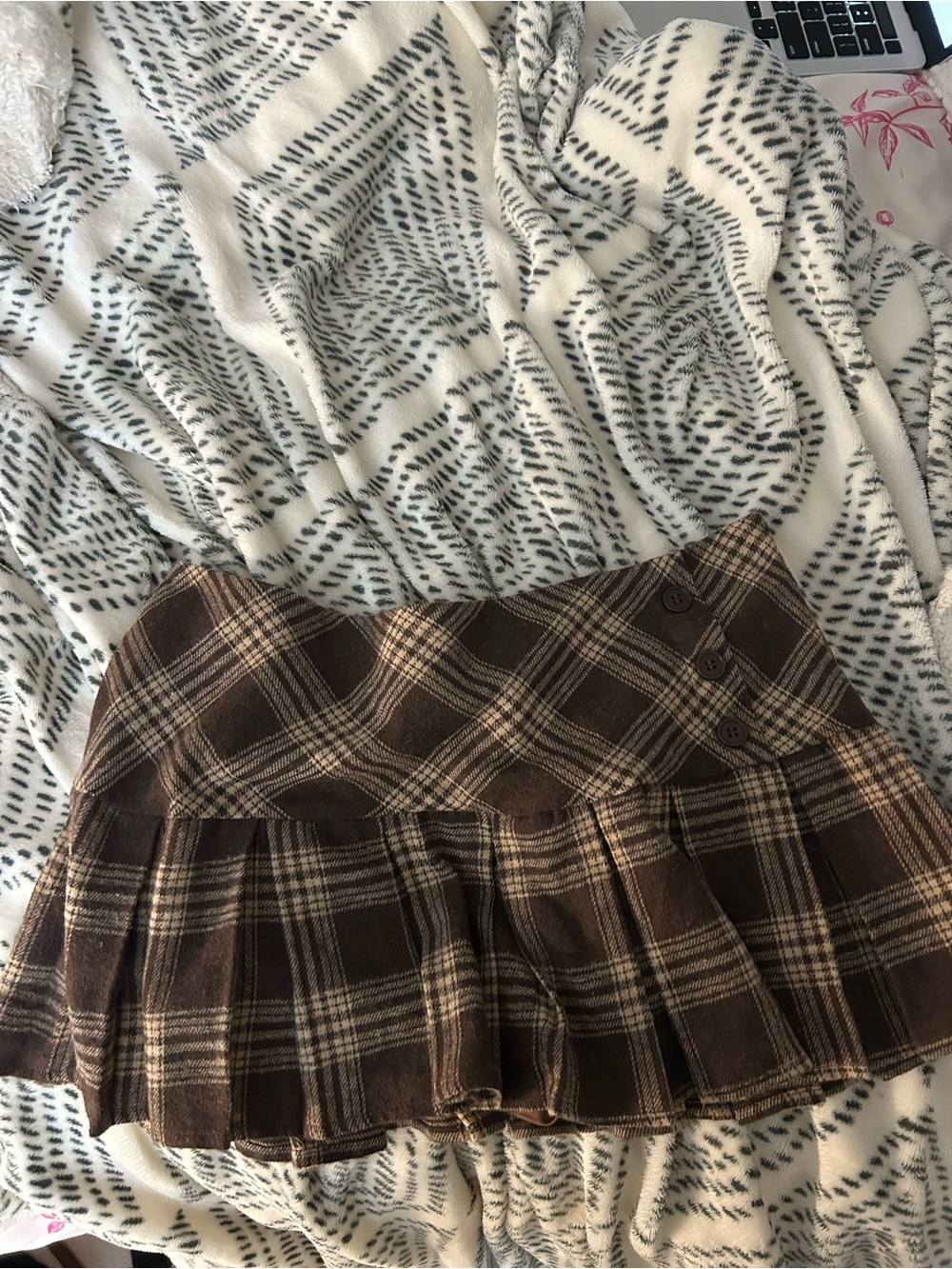 Brown Plaid Pleated Mini Skort